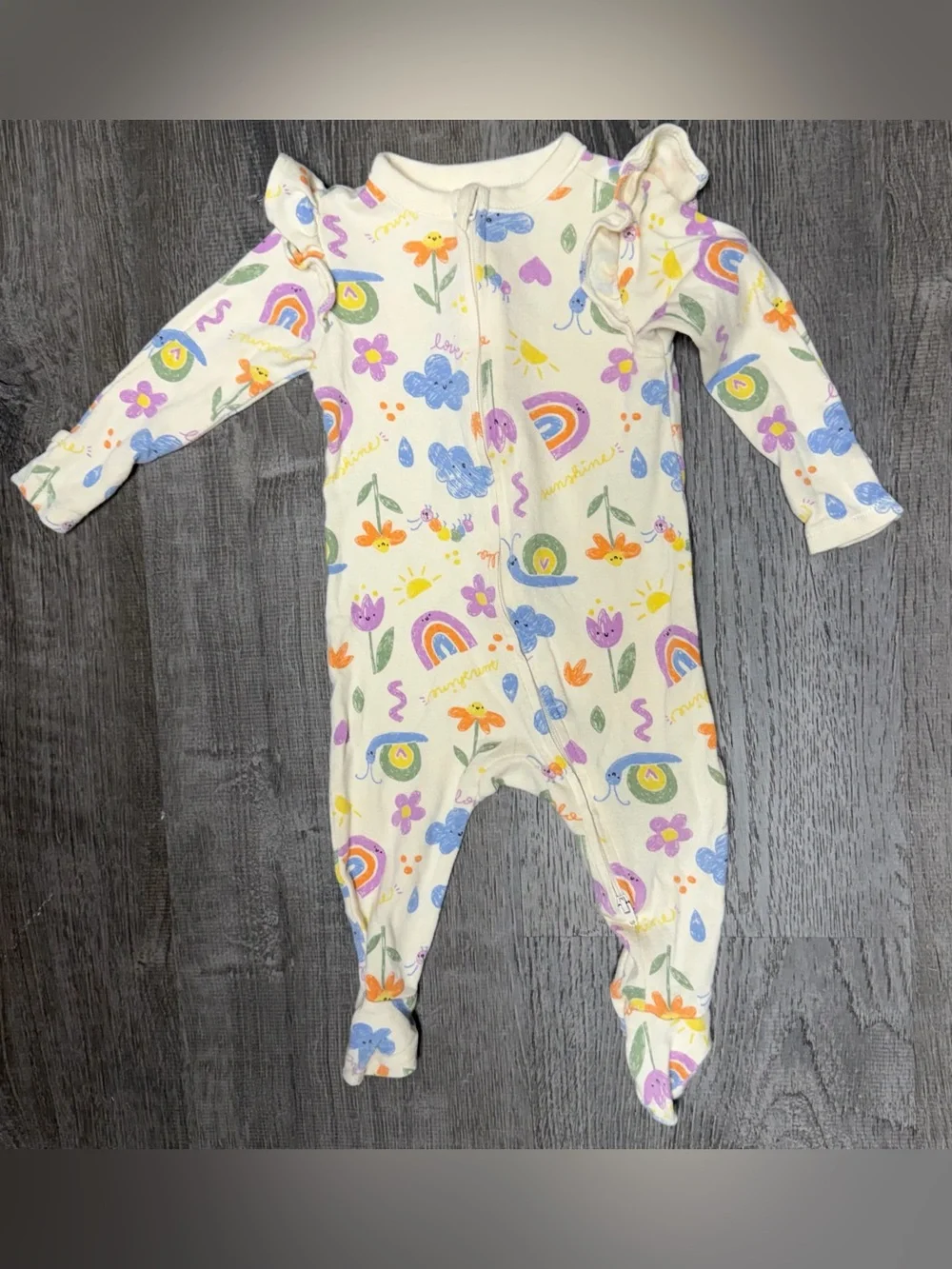 Old Navy Cream Floral & Rainbow Footed One-Piece Pajamas